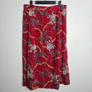 Stephanie K Skirt Womens XL Red Floral Baroque Chain Print Pull On Vintage Style